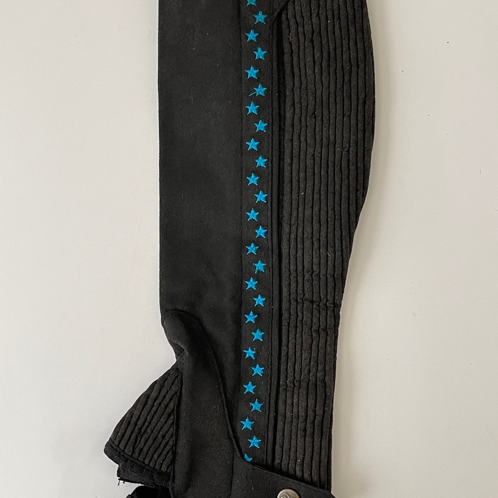 Ovation Black Suede Riding Chaps with Blue Star Accents